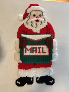 Vtg Santa Claus Plastic Canvas Christmas Card Mail Pouch 20" Tall Wall Hanging - Picture 1 of 6