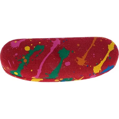 Eyeglass Case Hard Clam Shell Red Canvas Multicolor Splatters Velvet Interior - Image 1 of 4
