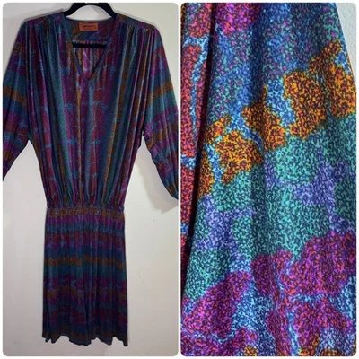 Vintage Missoni 100% Silk Dress Small Multicolor Abstract Print Italy 70s 80s - Image 1 of 4