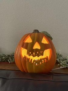 Vintage 1996 Light Up Pumpkin Foam Mold Happy Halloween Spell Out 10” Decor - Picture 1 of 5