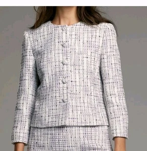 Aritzia Babaton Cropped Purple And White Tweed Jacket Sz 4 - Picture 1 of 10