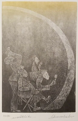 Holzstich Original UNERSÄTTLICH von Robert Schanzenbacher - Bild 1 von 2