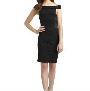HALSTON Heritage Off The Shoulder Black Shift Cocktail Little Black Dress Size 6 - Picture 1 of 10