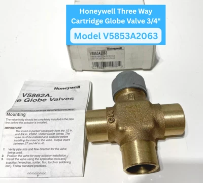 Honeywell V5853A2063 Three Way Cartridge Globe Valve 3/4" Sweat, 4.9CV - Image 1 of 4
