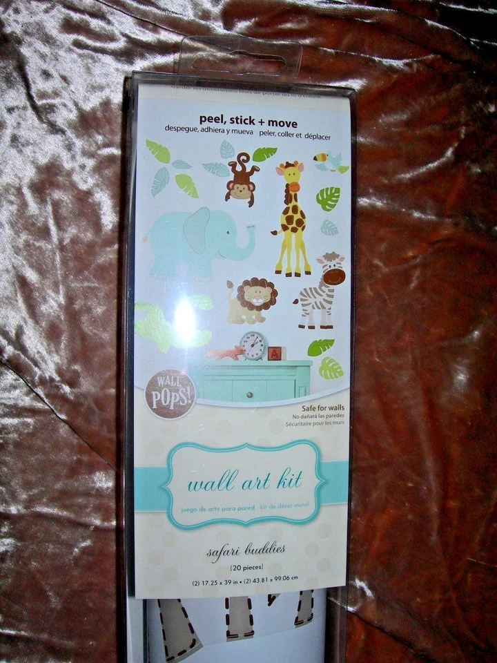 Wall Pops! Kit de arte de pared Safari amigos guardería zoológico animales calcomanía pegatina NUEVO Foto 1 de 3