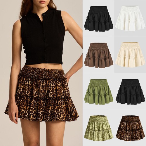 OFF WHITE Vestito estivo ragazza donna minigonne elastico vita volant pantaloncino spiaggia