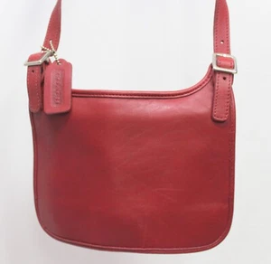 Vintage Coach 9142 Saddle Red Leather Mini Hippie Crossbody Flap Slim Handbag - Picture 1 of 6