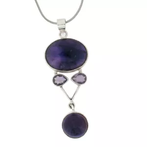 Purple Amethyst Sterling Silver Pendant Cabachon & Faceted February Birthstone - Picture 1 of 2