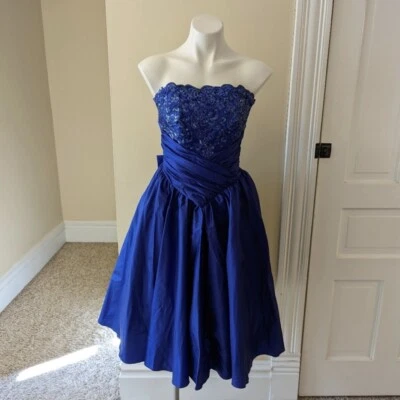 Vintage Zum Zum dark blue/purple with sequins strapless prom dress size 0 - Image 1 of 4