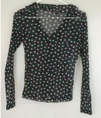 Camisa New York & Company Negra Transparente Lunares Volantes Mangas 3/4 Talla XS Foto 1 de 4