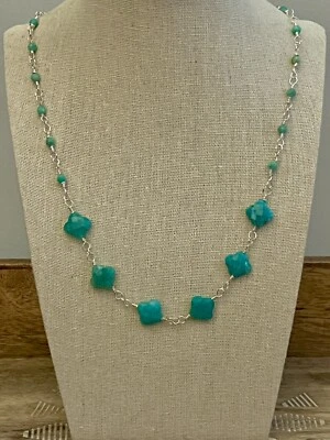New Gorgeous Silver Plated Wire Wrapped Bright Amazonite Clover Bead Necklace - Image 1 of 4