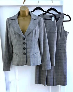 Next Grey Check 3 Piece Suit Jacket/Skirt/Dress Work Office Size 10R - Picture 1 of 15