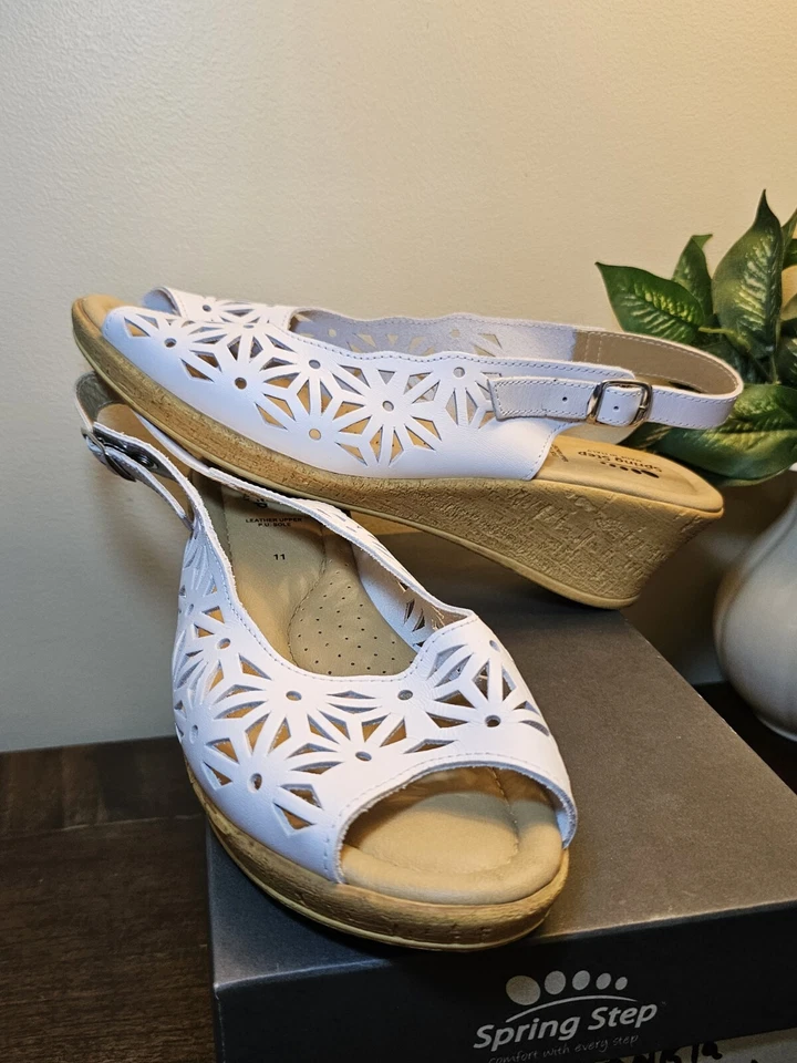 SPRING STEP Olivia Sandal White size 11  Slip On Comfort Leather Made in Italy - Image 1 of 4