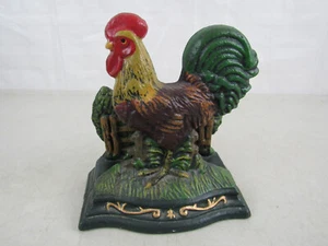 Vintage Cast Iron Hand Painted Rooster Chicken Napkin/Letter Holder - Picture 1 of 10