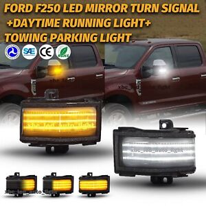 For 15-20 F150/17-22 Superduty White+Amber LED Side Towing Mirror Light Lamp SET