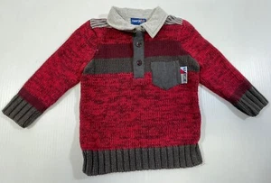 Naartjie Baby Boys Grey Red Long Sleeve Marled Striped Collar Sweater 6-12Mon - Picture 1 of 6