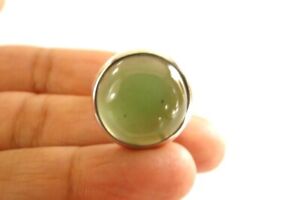 Round Green Jade 925 Sterling Silver Ring Size 7 3/4 8 1/4