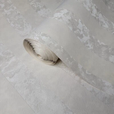 Modern stripes Flocked Wallpaper off white Textured Flocking striped Velvet roll - Image 1 of 4