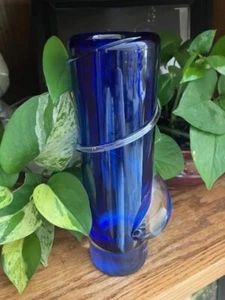 Cobalt Bue & Clear Art Glass Vase Czech Republic Signed J Svoboda - Picture 1 of 15