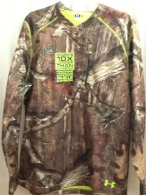 Under Armour Deadcalm ScentCntrl Wind Shirt Fleece Lined V-Neck Mossy Oak Camo S - Image 1 of 4