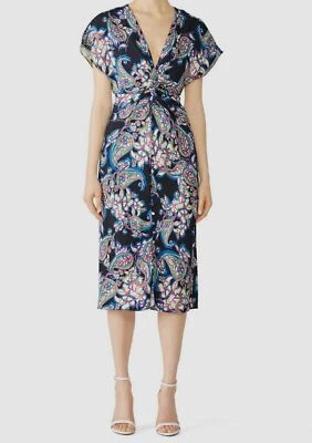 $1495 Vestido midi Prabal Gurung negro floral manga corta cuello en V talla 8 Foto 1 de 3