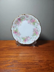 Elite Works Limoges Frankreich Brotteller 7" rosa Blumen Goldrand - Bild 1 von 7