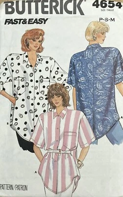 Butterick 4654 Womens Very Loose Fitting Shirt Easy Vtg Pattern Size P-M Uncut - Image 1 of 2