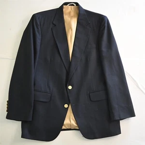 Vtg Bachrach USA Made 40R Navy Blue Flannel Gold Button Blazer Sport Coat Jacket - Picture 1 of 12
