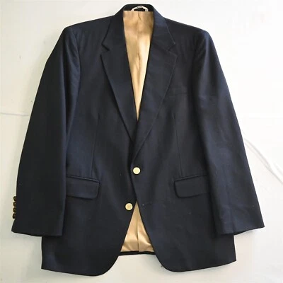 Vtg Bachrach USA Made 40R Navy Blue Flannel Gold Button Blazer Sport Coat Jacket - Image 1 of 4