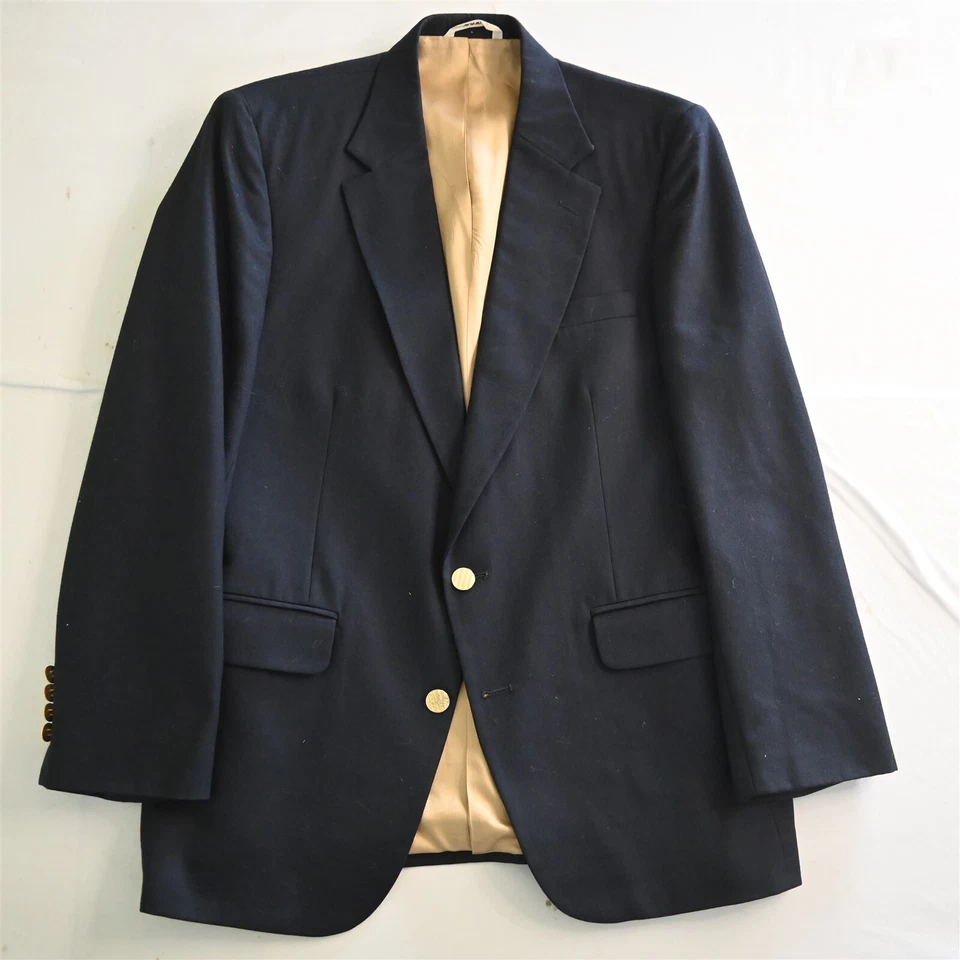 Blazer Abrigo Deportivo Chaqueta De Colección Bachrach Hecho en EE. UU. 40R Azul Marino Franela Botón Dorado Foto 1 de 4