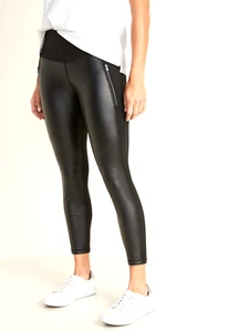 OLD NAVY NWT BLACK FAUX LEATHER STREET LEGGINGS 7/8 W/ZIP POCKETS SIZE XL - Picture 1 of 3
