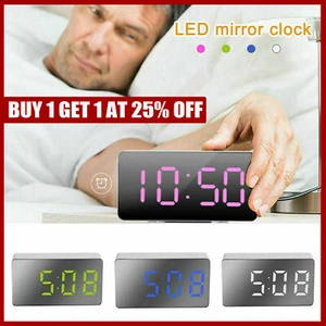 Digital Clock Large Display - LED Electric Alarm Clock Mirror Surface USB Ports - Picture 1 of 15