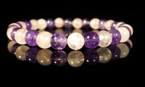 Bracciale ametista e quarzo rosa perline 6mm - Foto 1 di 2