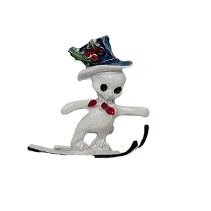 Vintage Snowman Enamel Metal Holiday Brooch Pin - Picture 1 of 9