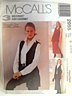 McCalls 2955 Vest Skirt Pants Sewing Pattern Ladies 8 10 12 UC Womans Day Fast - Image 1 of 4