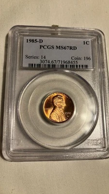 1985 D Ngc MS67RD Cent-rev rotated approximately 5% clockwise minor error - Image 1 of 4