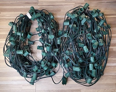 C9 Light Strand 200 Ft Stringer W/ Sockets Green Wire BULBS NOT INCLUDED Tested - Image 1 of 4