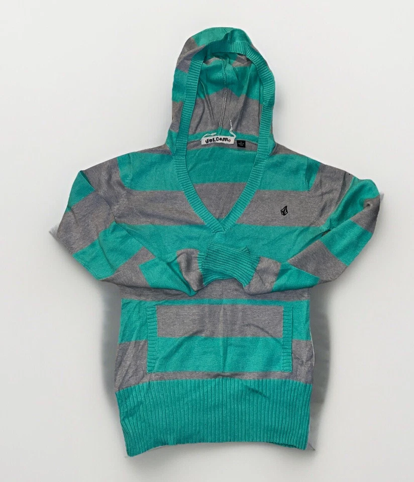 Volcom Stone Women’s Small Hoodie Sweater Green/Gray Front Pocket - Image 1 of 4