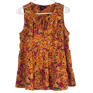 Top sin mangas 00720 W5 naranja floral en capas con cuello atado talla S - Imagen 1 de 8