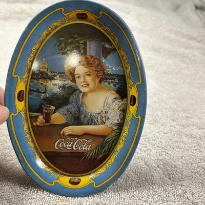 Vintage COCA-COLA Advertising Tip or Trinket Mini Tray 1973 Blue & Yellow - Image 1 of 4