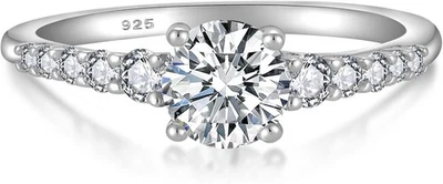 Anello Di Fidanzamento Con Moissanite VVS1 D Colore Da 1 Carato in Argento 925 p - Immagine 1 di 4