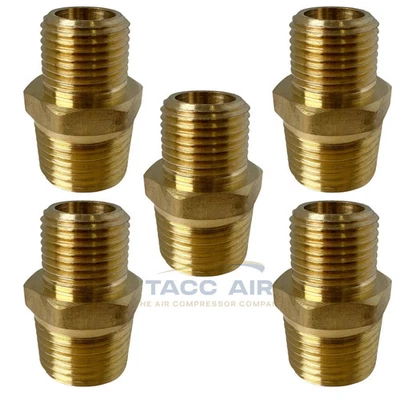 5PC Brass Pipe Reducer Nipple Fitting 1/2" NPT x 3/8" NPT Male Adapter Increaser - Image 1 of 4