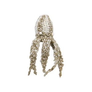 Broche prendedor de calamar pulpo con cuentas hecho a mano blanco y tostado único bohemio - Imagen 1 de 16