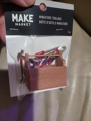 WOODEN PLUMBER'S TOOL BOX w/11 Tools Dollhouse Miniature FAIRY GARDEN PLUNGER - Image 1 of 4