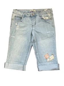 Vintage Y2K L.e.i. Size 13 Girls Distressed Denim Cropped Jeans W/ Patches - Picture 1 of 7