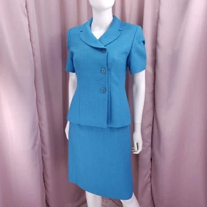 Le Suit Petite Women's Blue Short Sleeve Lined Pencil Skirt Suit Set 6P - Picture 1 of 8