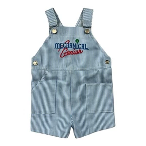 Vintage 90s Carters Toddler Overalls Shortalls Size 2T Blue Striped Mechanic - Picture 1 of 8