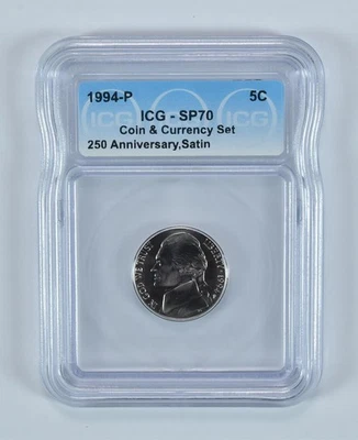1994-P Jefferson Nickel Coin & Currency Set SP70 ICG Matte Specimen *1049 - Image 1 of 4