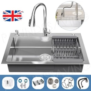 55cm Kitchen Sink Top Mount Single Bowl Drop-In Basin Stainless Steel Bar 23.5" - Picture 1 of 20