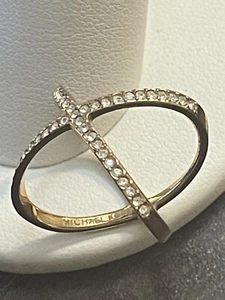 Michael Kors Star X Ring Size 6 Pave Crystal Rose Gold Plated Signed - Picture 1 of 12